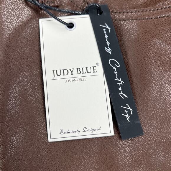 Judy Blue Vegan Faux Leather Tummy Control Top Straight Leg Brown Pants Size 18W - Picture 4 of 16
